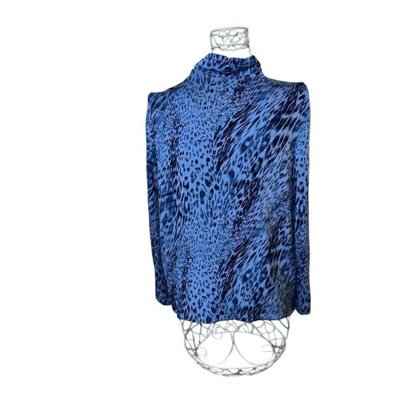 Beautiful CHICO’S WEEKEND Chicos BLUE animal Print Long Sleeve rayon blend Jacke - Picture 4 of 9